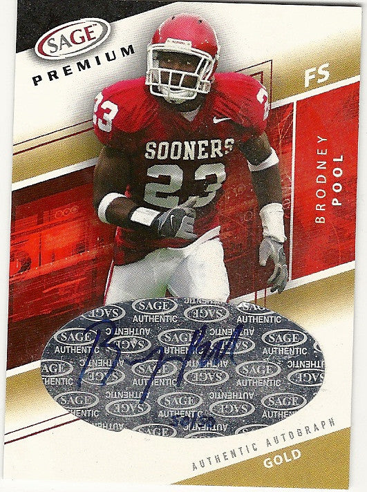 2005 sage premium football re autographs Oklahoma Sooner Brodney Pool /50