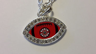 LOUISIANA LAFAYETTE RAGIN CAJUNS CRYSTAL FOOTBALL STYLE NECKLACE NEW MADE IN USA