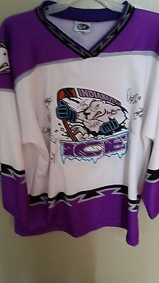 INDIANAPLOLIS ICE MINOR LEAGUE HOCKEY JERSEY SIZE LARGE ADULT WHITE AUTOGRAPHED