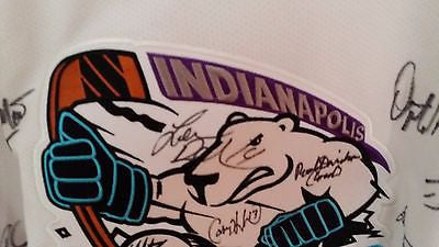 INDIANAPLOLIS ICE MINOR LEAGUE HOCKEY JERSEY SIZE LARGE ADULT WHITE AUTOGRAPHED