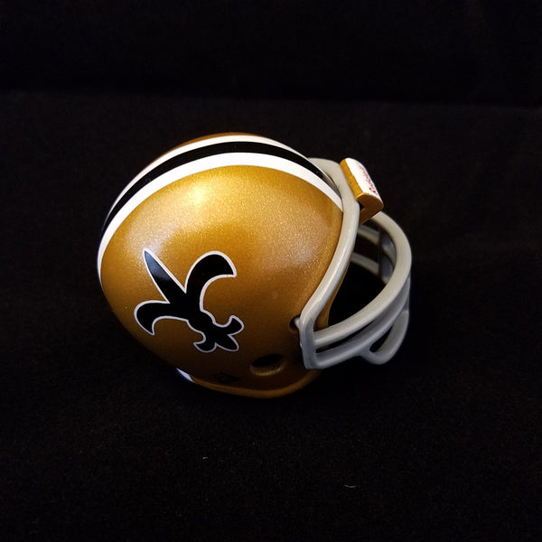 New Orleans Saints 1968 Throwback Pocket Pro Helmet (White-Black-White Striping & Grey Mask) from series II (2) New Orleans Saints 1968 Throwback Pocket Pro Helmet (White-Black-White Striping & Grey Mask) series II (2)