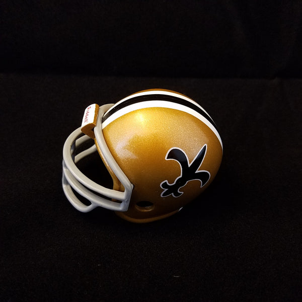 New Orleans Saints 1968 Throwback Pocket Pro Helmet (White-Black-White Striping & Grey Mask) from series II (2) New Orleans Saints 1968 Throwback Pocket Pro Helmet (White-Black-White Striping & Grey Mask) series II (2)