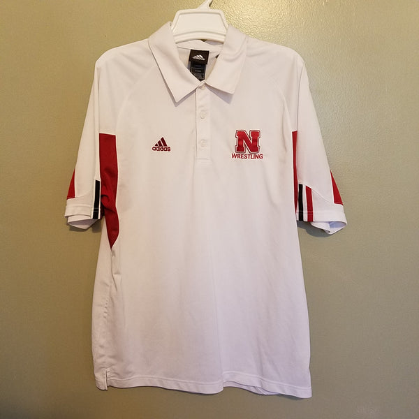 NEBRASKA HUSKERS ADIDAS WRESTLING POLO SHIRT SIZE MEDIUM ADULT CLIMACOOL