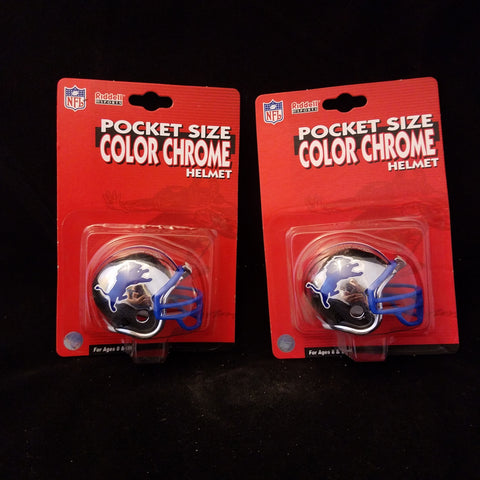 LOT OF 2 DETROIT LIONS POCKET PRO HELMETS RIDDELL COLOR CHROME