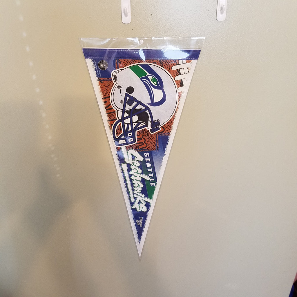 SEATTLE SEAHAWKS THROWBACK VINTAGE NFL FELT PENNANT WITH HOLDER #4