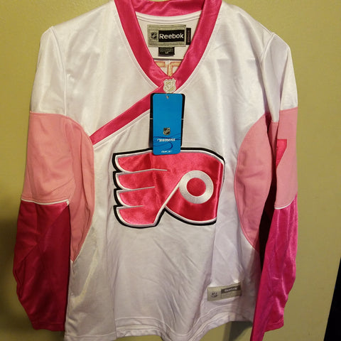 PHILADELPHIA FLYERS WOMANS PINK HOCKEY JERSEY SIZE MEDIUM  ADULT