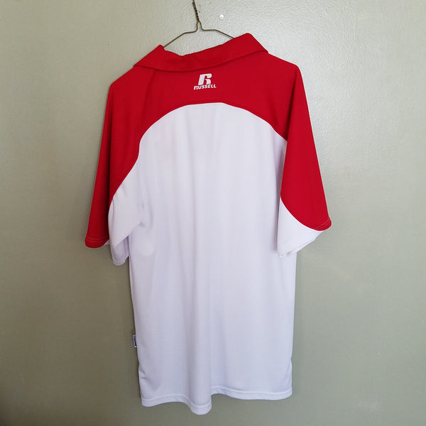 NEBRASKA HUSKERS RUSSELL TEAM ISSUE WHITE RED POLO SHIRT SIZE MEDIUM ADULT