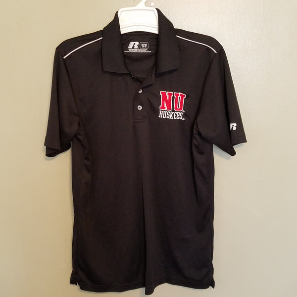 NEBRASKA HUSKERS RUSSELL BLACK POLO SHIRT SIZE MEDIUM ADULT