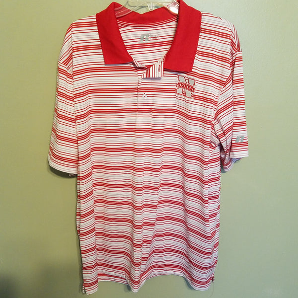 NEBRASKA HUSKERS STRIPED RUSSELL POLO SHIRT SIZE  XL ADULT