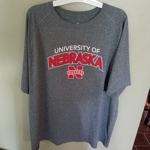 NEBRASKA HUSKER GRAY PERFORMANCE SHIRT SIZE 2XL ADULT