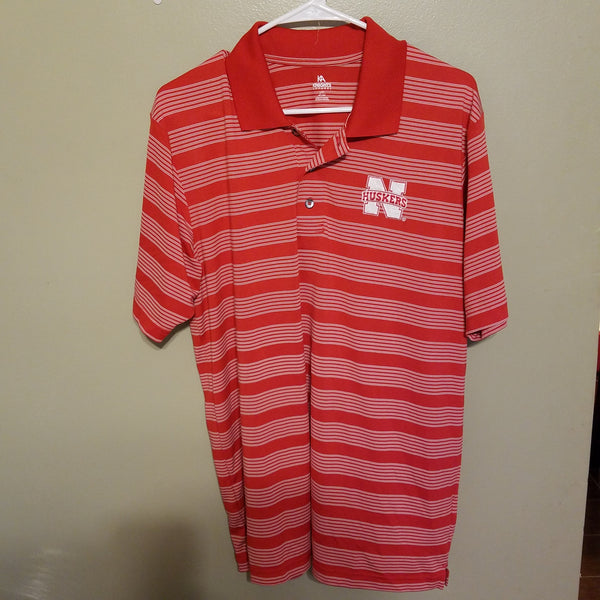 NEBRASKA HUSKERS STRIPED POLO SHIRT SIZE LARGE ADULT