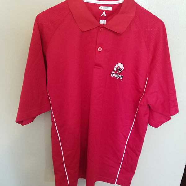 NEBRASKA HUSKERS ANTIGUA HELMET DESIGN POLO SHIRT SIZE LARGE ADULT