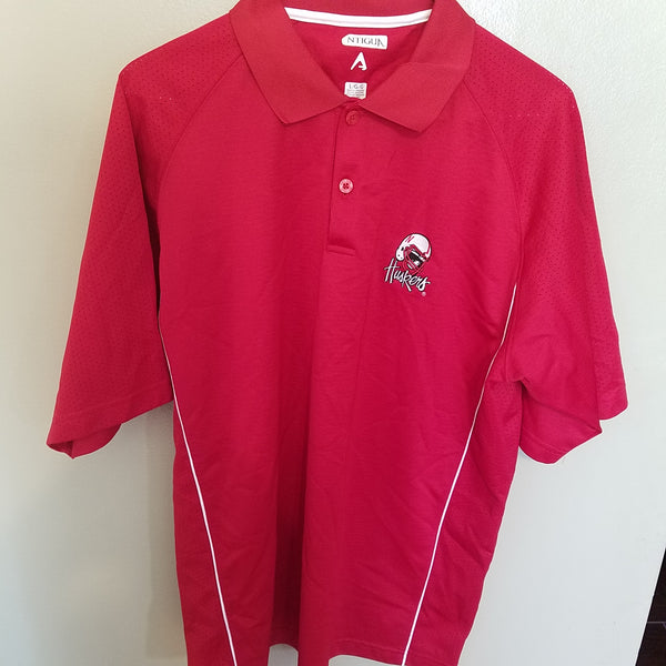 NEBRASKA HUSKERS ANTIGUA HELMET DESIGN POLO SHIRT SIZE LARGE ADULT