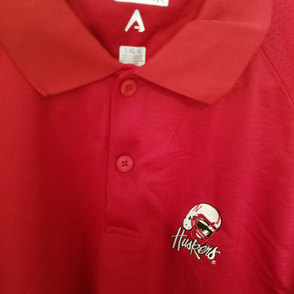 NEBRASKA HUSKERS ANTIGUA HELMET DESIGN POLO SHIRT SIZE LARGE ADULT