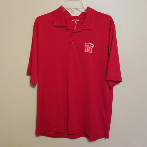 NEBRASKA HUSKERS ANTIGUA RED POLO SHIRT SIZE LARGE ADULT