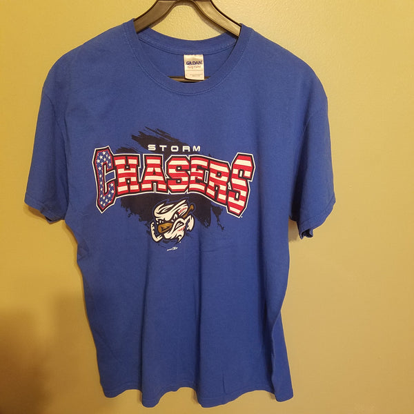 OMAHA STORM CHASERS MINOR LEAGUE SHIRT SIZE LARGE ADULT STARS AND STRIPES