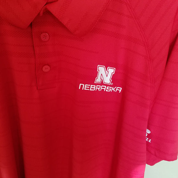 NEBRASKA HUSKERS RUSSELL RED POLO SHIRT SIZE LARGE ADULT