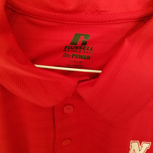 NEBRASKA HUSKERS RUSSELL RED POLO SHIRT SIZE LARGE ADULT