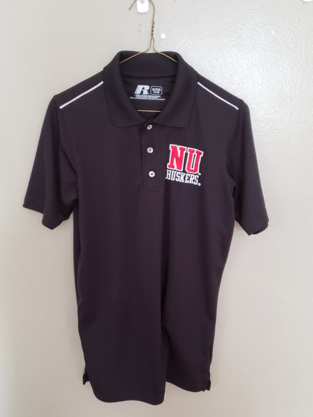 NEBRASKA HUSKERS RUSSELL  BLACK POLO SHIRT SIZE SMALL ADULT