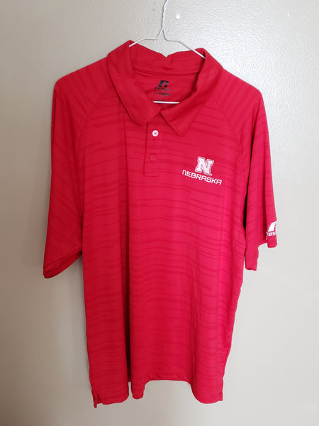 NEBRASKA HUSKERS RUSSELL DRI POWER  RED POLO SHIRT SIZE LARGE ADULT