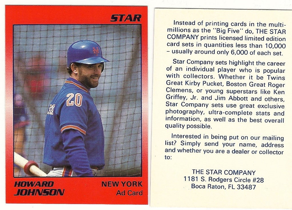 NEW YORK METS HOWARD JOHNSON  STAR AD CARD LOT OF 50