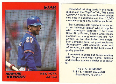 NEW YORK METS HOWARD JOHNSON  STAR AD CARD LOT OF 50